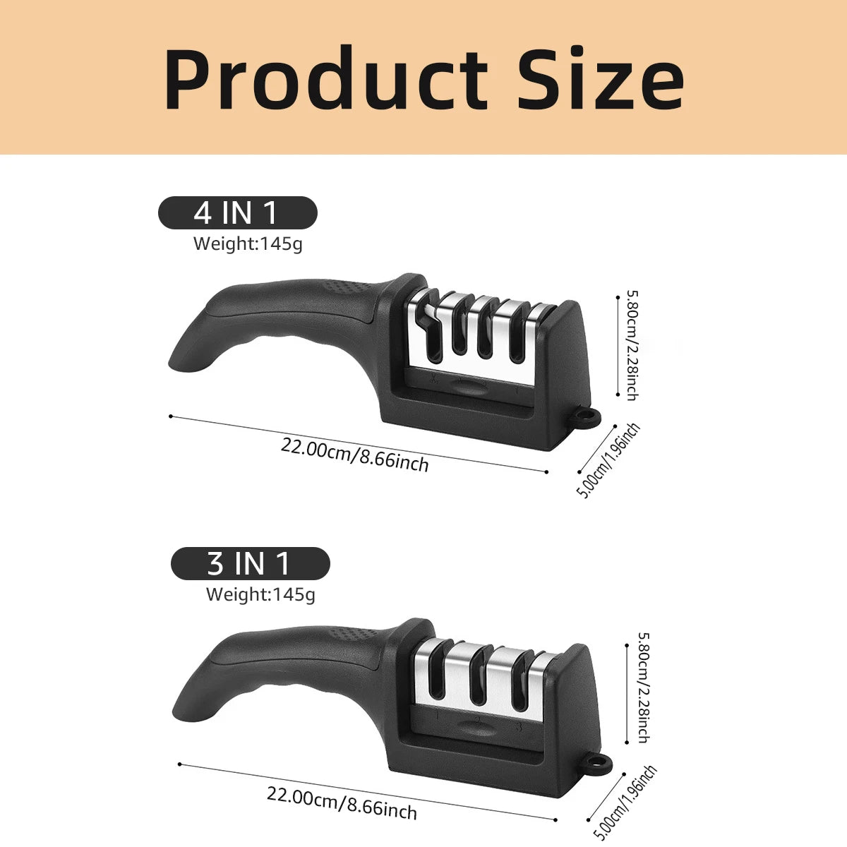Kitchen 3-Segment Knife Sharpener Household Multi-Functional Hand-Held Three-Purpose Black Sharpening Stone