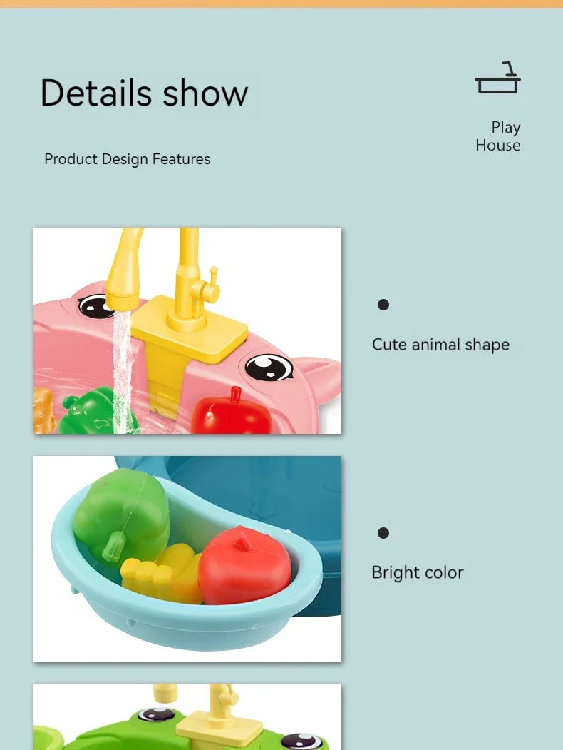 Toy Kitchen Set for Toddlers with Electric Circulating Water, Dishwasher Sink, Imaginative Pretend Play for Kids Boys Girls Ages
