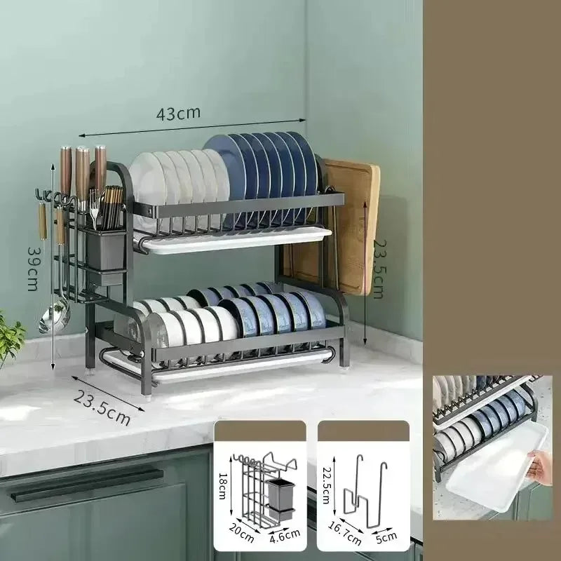 Kitchen dish storage rack, cabinets layered drain rack, tableware, tableware, countertops, sorting storage shelves