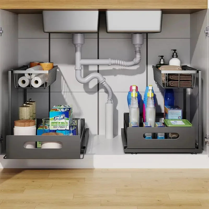 Kitchen Storage Magic Tool！Double-layer Pull-out Basket Under Sink，Easily Transform Unusable Space，Expand Storage Capacity by Do