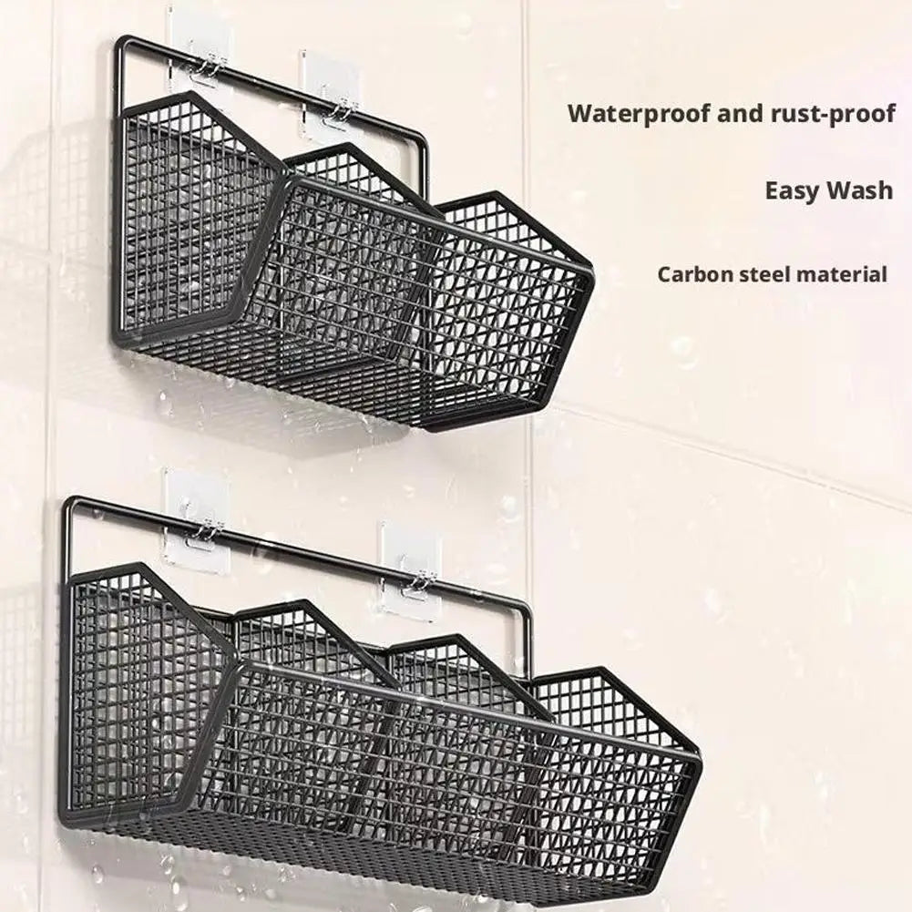Wall-mounted Kitchen Storage Basket Perforation-free Iron Partition Storage Rack for Kitchen Ingredients Sorting Storage Basket