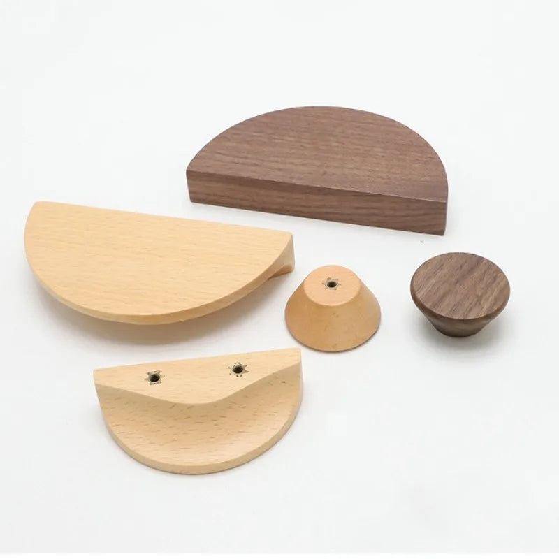Kitchen Cabinet Door Wood Knobs Pulls Wardrobe Shoe Cupboards Drawer Semicircle Pulls Dressing Table Wooden Furniture Handles