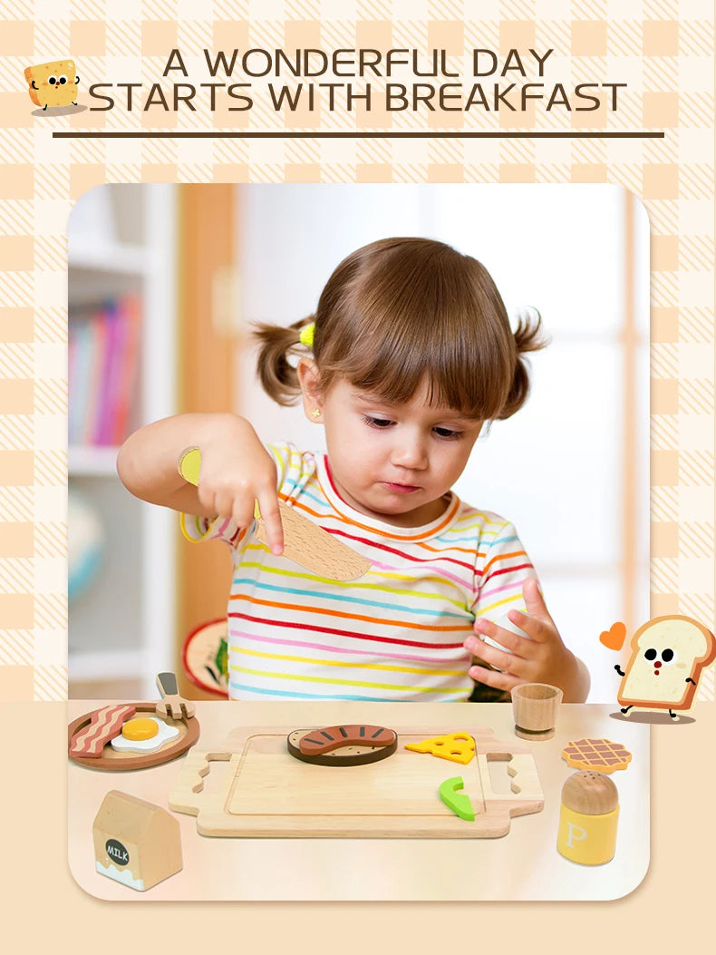 Wooden Kitchen Pretend Play Set Montessori Simulation Plates Dishes Accessories Kitchen Playset Toy for Toddlers Gifts Ages 3+