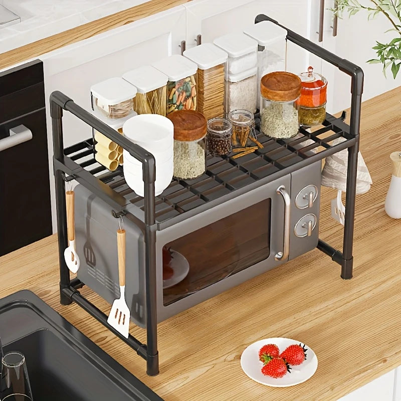 1 Microwave Storage Rack, Space Saving Countertop Kitchen Utensil And Cutlery Storage Rack, Plastic Kitchen Accessory Rack