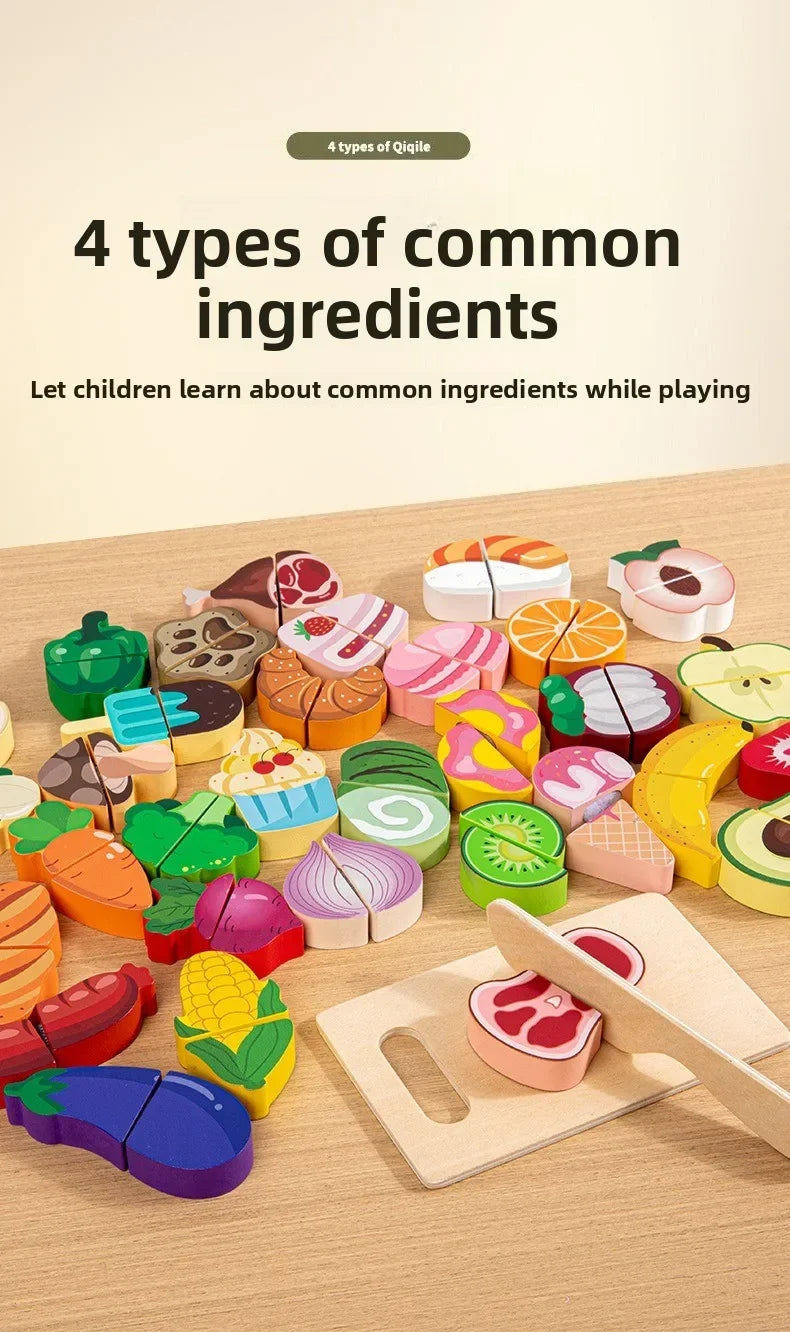 Simulation Kitchen Pretend Toy Wooden Classic Game Educational Toy For Children Kids Gift Cutting Fruit Vegetable Food Set