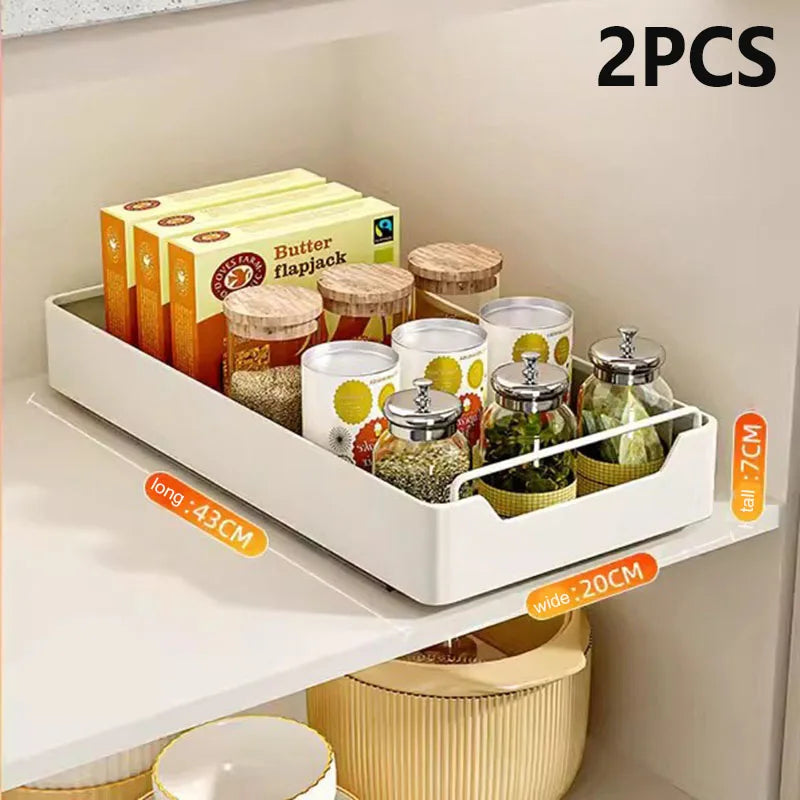 Kitchen Storage Box with Sliding Rail Pull-out Cabinet Storage Rack Spice Pantry Shelves Drawer Kitchen Organizer Basket