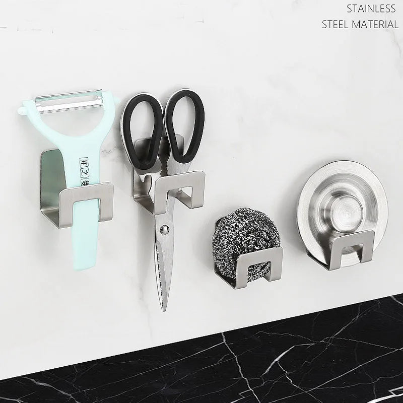 Kitchen Sink Sponge Holder Self Adhesive Drain Drying Rack Wall Hooks Sponge Stand Storage Organizer For Kitchen Sink Organizer
