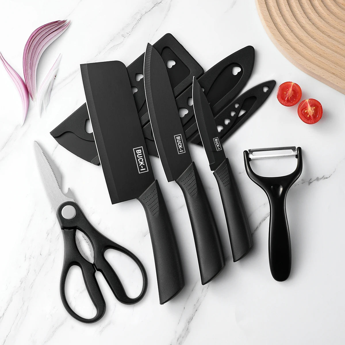 3/5pcs Kitchen knife set, high-grade black steel knife set Gift knife Stainless steel kitchen utensils household knives