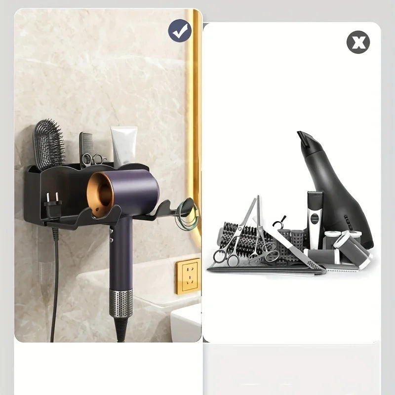 1pc Hair dryer storage rack, non perforated bathroom wall mounted bracket, bathroom air duct storage