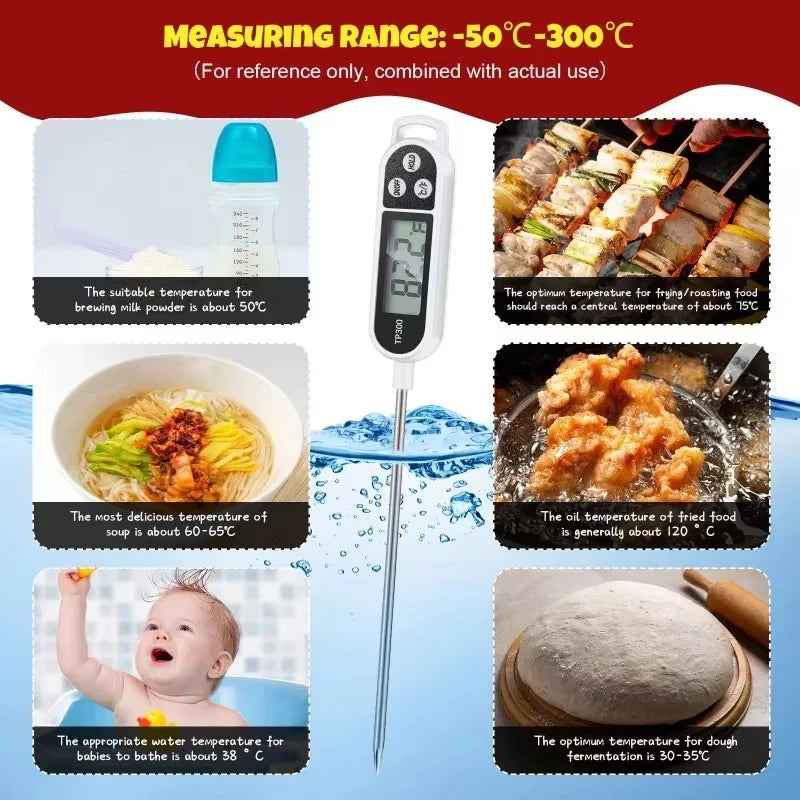 Kitchen Meat Thermometer Probe Type Digital Food Thermometer Cooking 300℃ Electronic Temperature Heat Gauge For Meat BBQ Milk