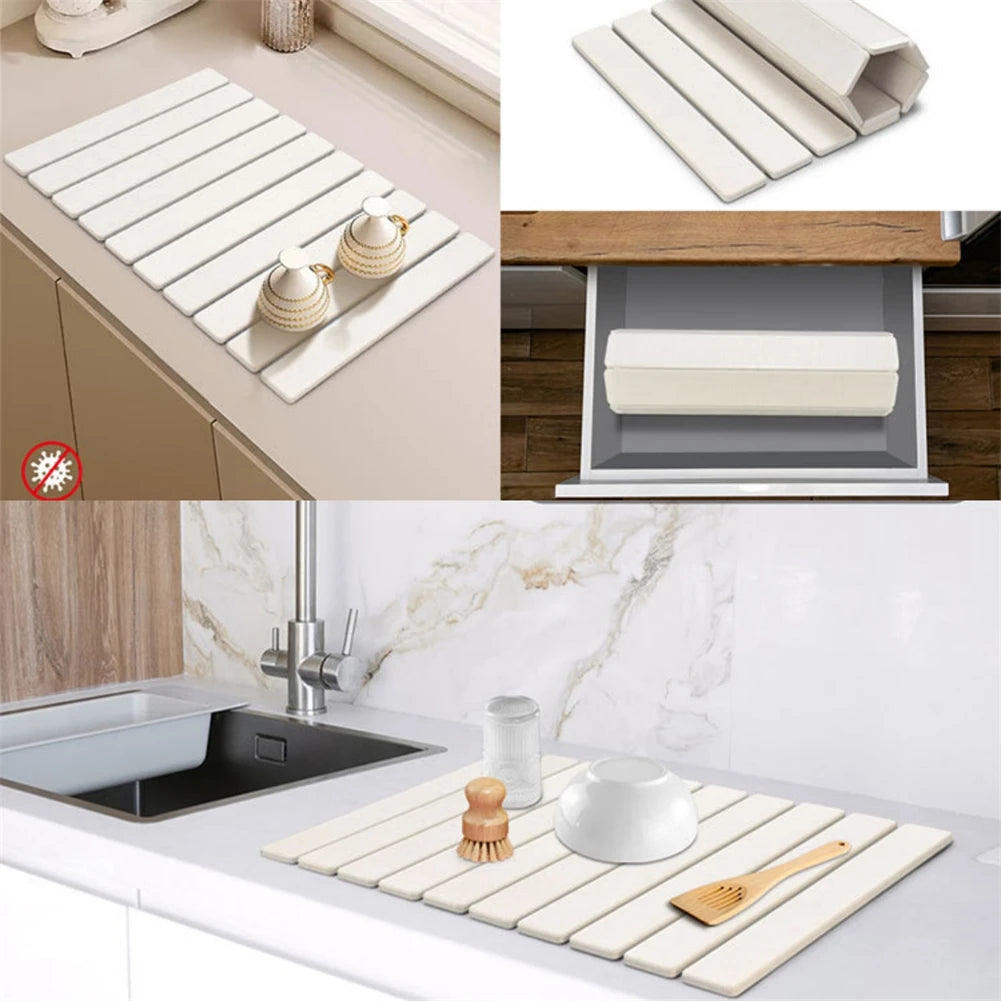 Kitchen Drying Mat Foldable Stone Dish Absorbent Drying Mat Non-slip Reusable Dish Drainer Mat Kitchen Accessories