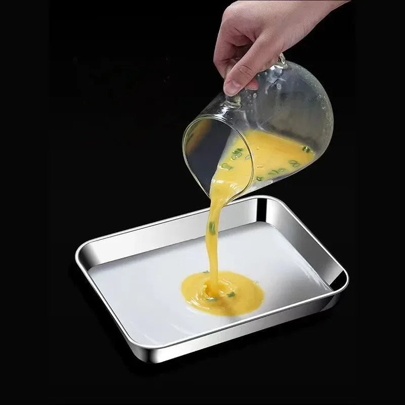 Kitchen Rectangle Stainless Steel Food Storage Serving Trays Sausage Noodles Fruits Dish Restaurant Hotel Metal Dinnerware Plate