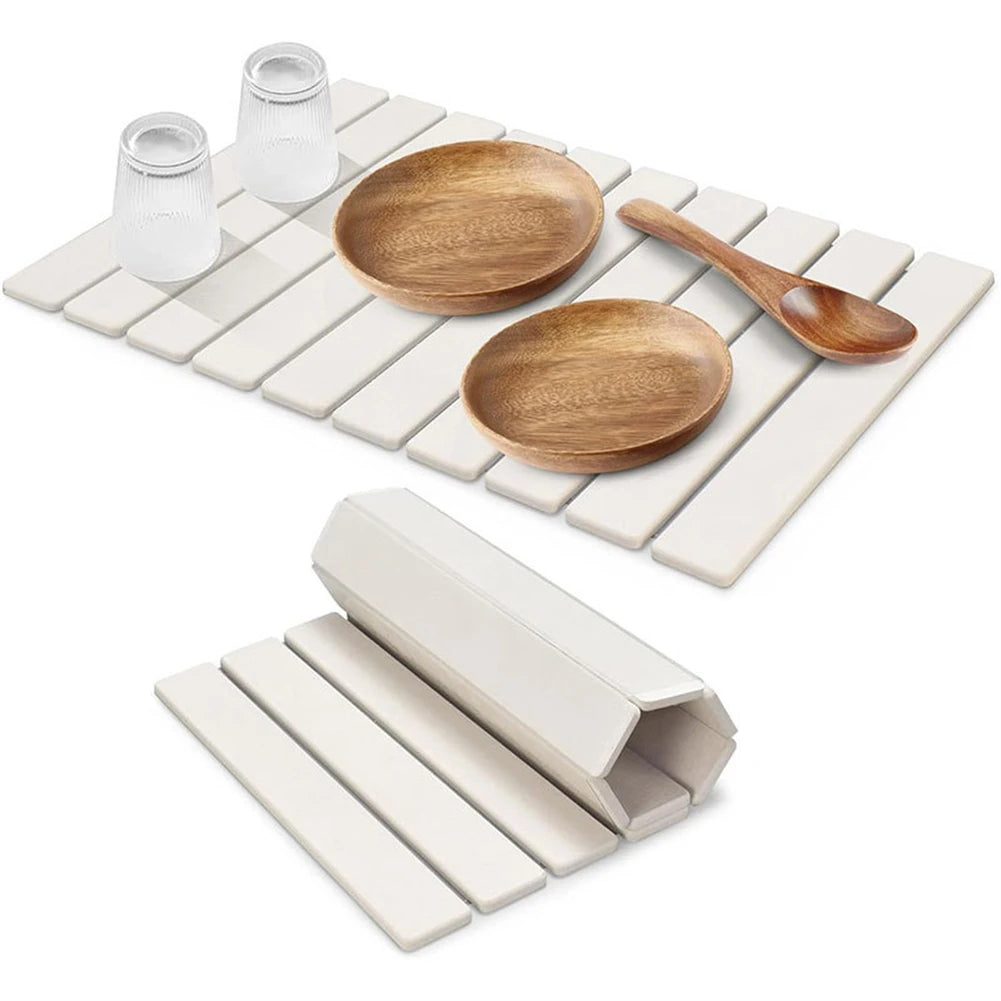 Kitchen Drying Mat Foldable Stone Dish Absorbent Drying Mat Non-slip Reusable Dish Drainer Mat Kitchen Accessories
