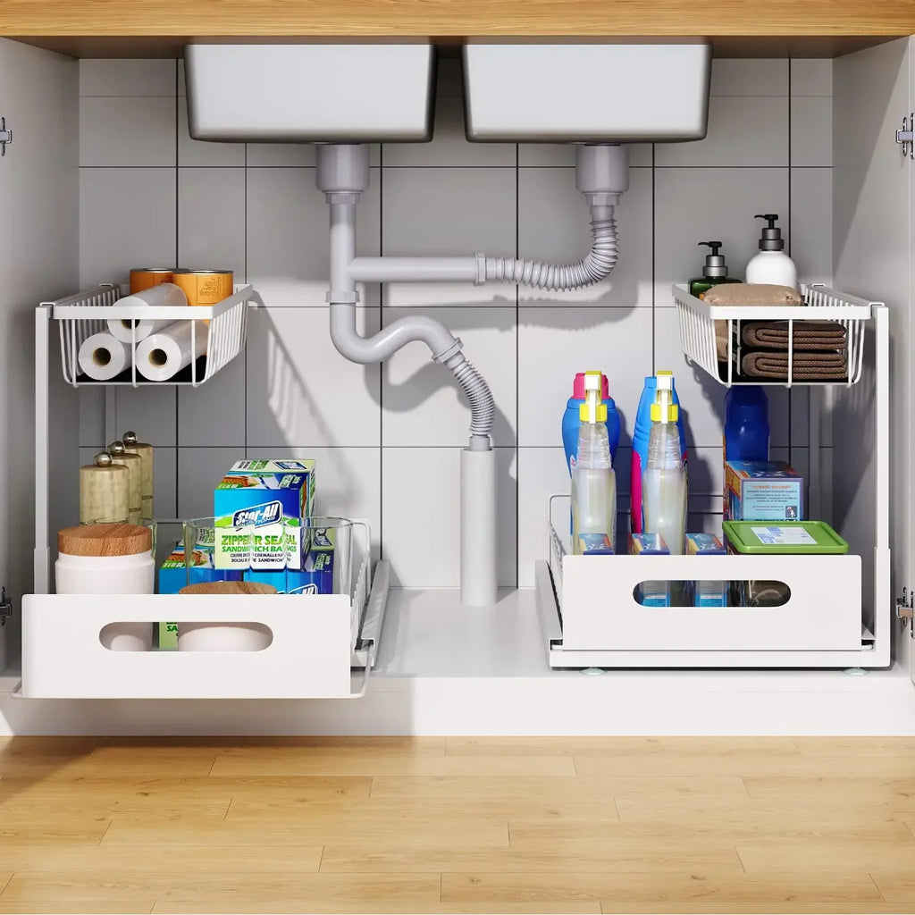 Kitchen Storage Magic Tool！Double-layer Pull-out Basket Under Sink，Easily Transform Unusable Space，Expand Storage Capacity by Do