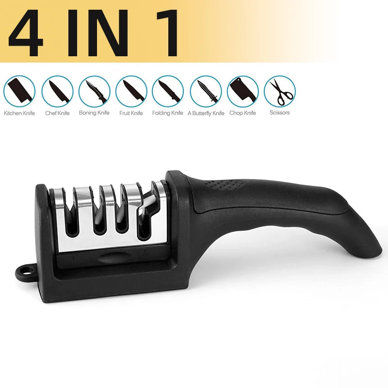 Kitchen 3-Segment Knife Sharpener Household Multi-Functional Hand-Held Three-Purpose Black Sharpening Stone