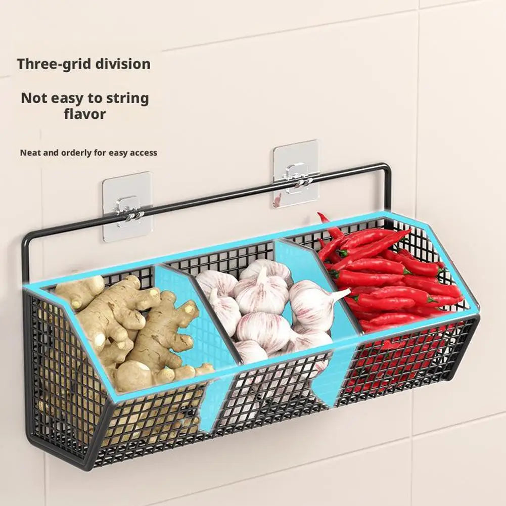 Wall-mounted Kitchen Storage Basket Perforation-free Iron Partition Storage Rack for Kitchen Ingredients Sorting Storage Basket