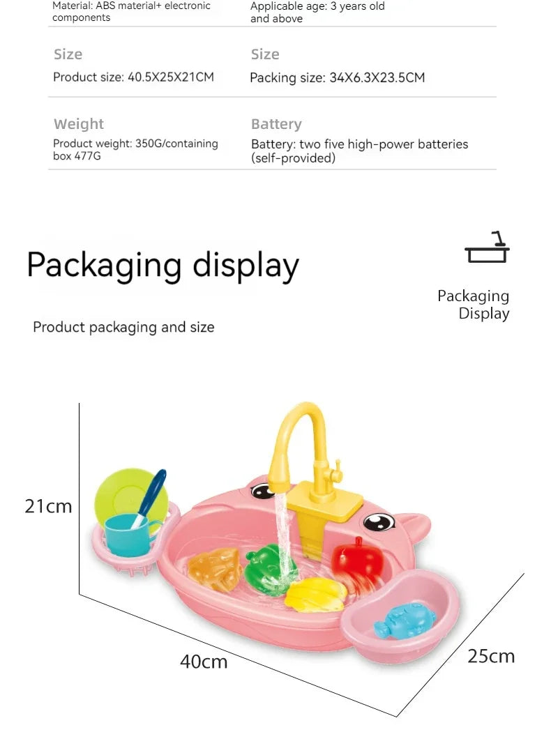 Toy Kitchen Set for Toddlers with Electric Circulating Water, Dishwasher Sink, Imaginative Pretend Play for Kids Boys Girls Ages