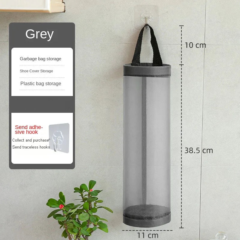Kitchen storage miscellaneous bag storage wall mounted mesh plastic bag hanging reusable storage bag kitchen garbage organizer