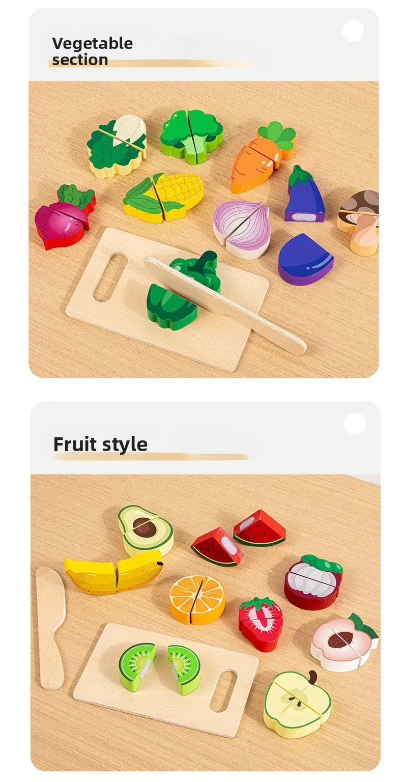 Simulation Kitchen Pretend Toy Wooden Classic Game Educational Toy For Children Kids Gift Cutting Fruit Vegetable Food Set