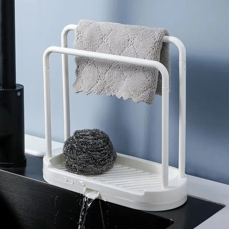 Kitchen Cloth Rack, Double-Layer Dishwashing Cloth Drain Rack, Sink Storage Rack, Countertop Sponge Steel Wire Ball Storage Rack