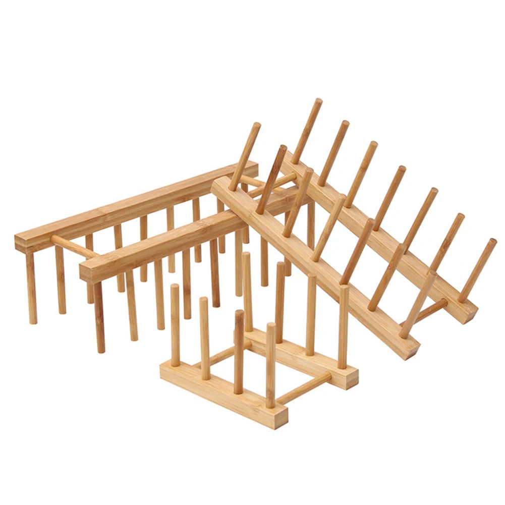 Kitchen Dish Drain Rack Dinnerware Storage Organizer Tray Plate Drying Shelf Wooden Book Cups Display Stand Drainer Holder