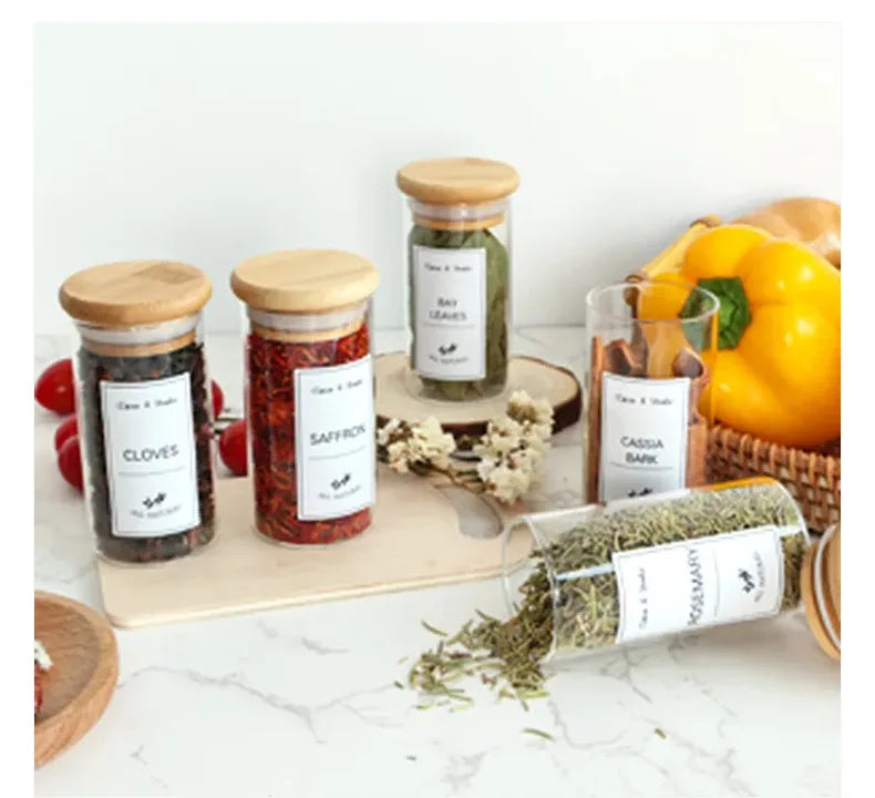Kitchen Food Stickers Waterproof Food Spice Jar Label Seasoning Jar Sticker white black  Kitchen Canning Stickers Set