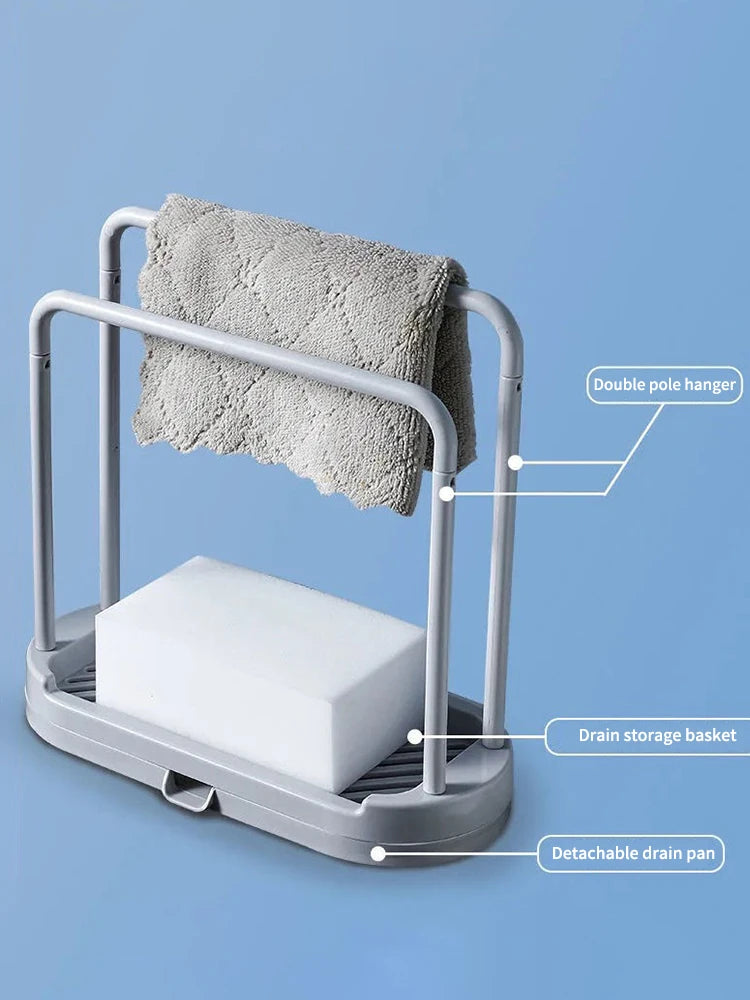 Kitchen Cloth Rack, Double-Layer Dishwashing Cloth Drain Rack, Sink Storage Rack, Countertop Sponge Steel Wire Ball Storage Rack