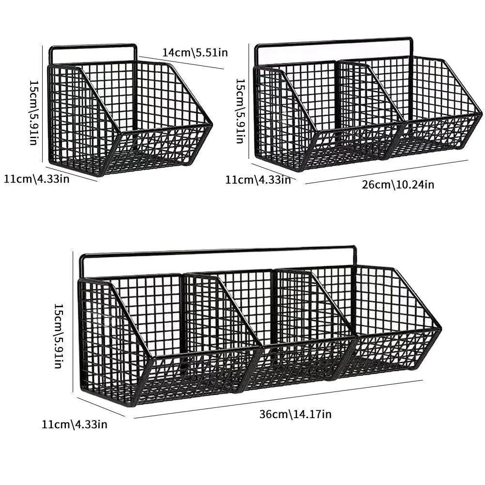 Wall-mounted Kitchen Storage Basket Perforation-free Iron Partition Storage Rack for Kitchen Ingredients Sorting Storage Basket