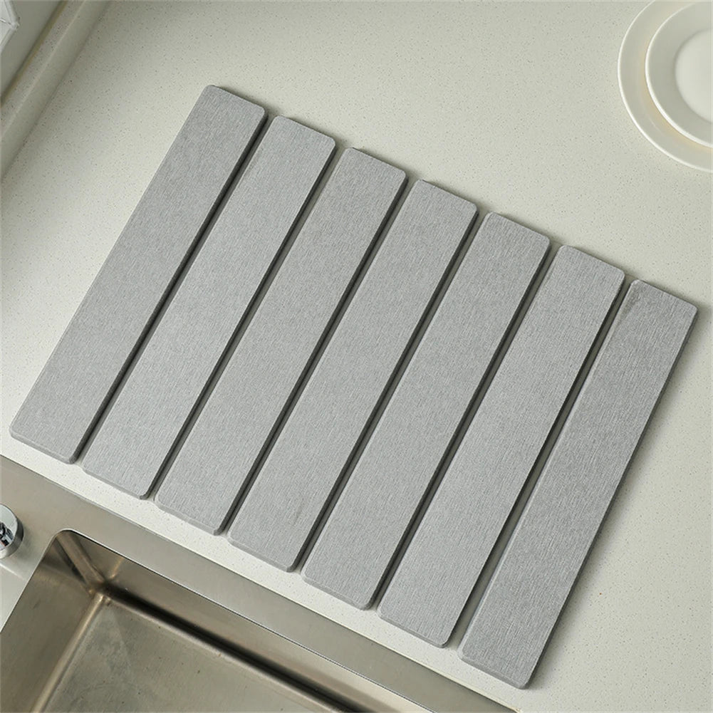 Kitchen Drying Mat Foldable Stone Dish Absorbent Drying Mat Non-slip Reusable Dish Drainer Mat Kitchen Accessories