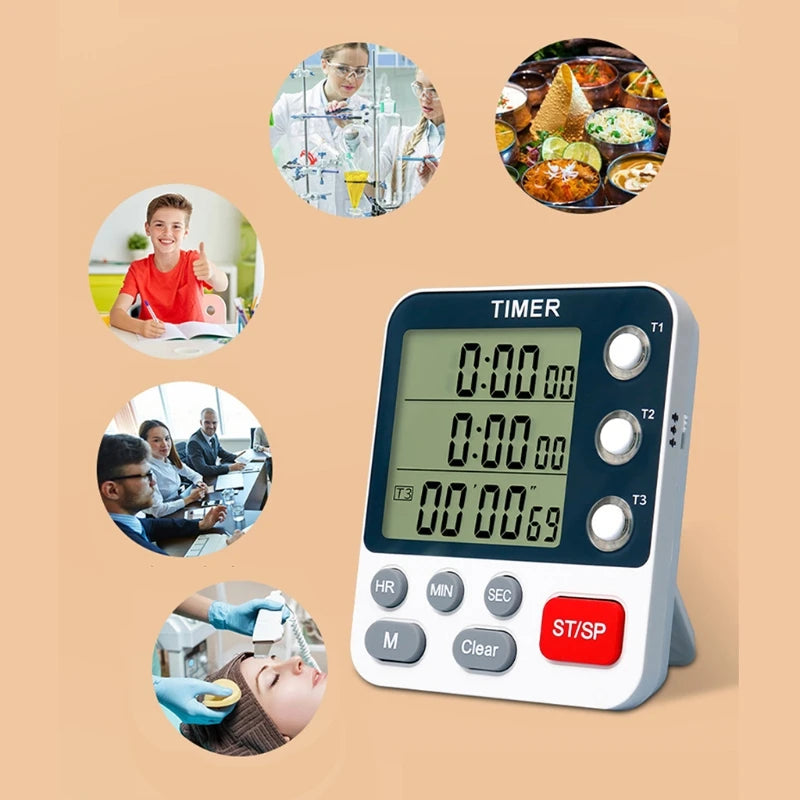 Kitchen Timer Digital Kitchen Timers Cooking Timer 3 Channels Count UP＆ Down Timer for w/ Loud Alarm Classroom Bathroom