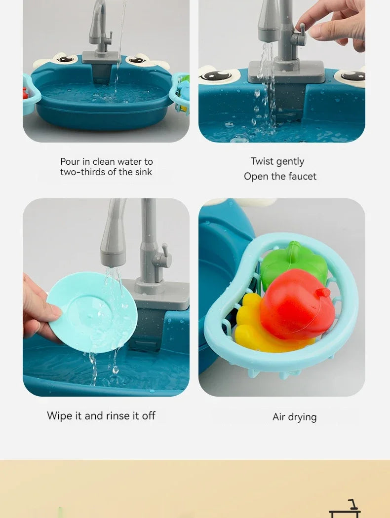 Toy Kitchen Set for Toddlers with Electric Circulating Water, Dishwasher Sink, Imaginative Pretend Play for Kids Boys Girls Ages