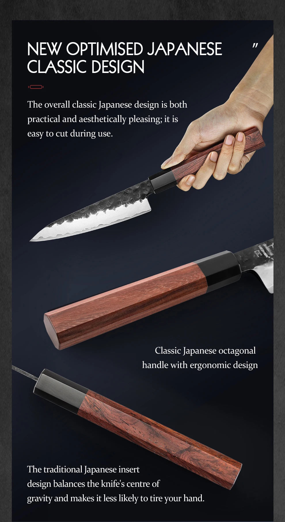 HEZHEN 1-3PC Kitchen Knife Set Chef Utility Santoku Professional Clad Steel Japanese Cook For Meat Kitchen Knife Red Wood