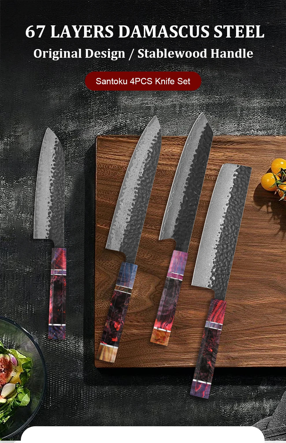 1-4 PCS Kitchen Knife set Damascus Steel Japanese chef Knife Santoku Knife Nakiri Knife kiritsuke knife Stable wood Handle