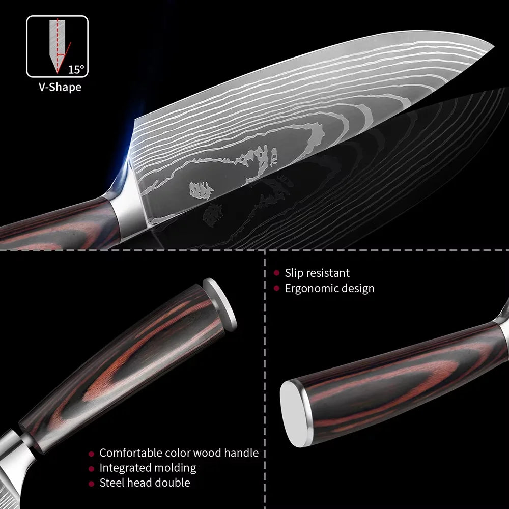Kitchen Knife 6PCS Set Stainless Steel,Includes Chef's Knife, Bread, Boning Knife,Fruit Knife, with Stainless Steel Knife Holder