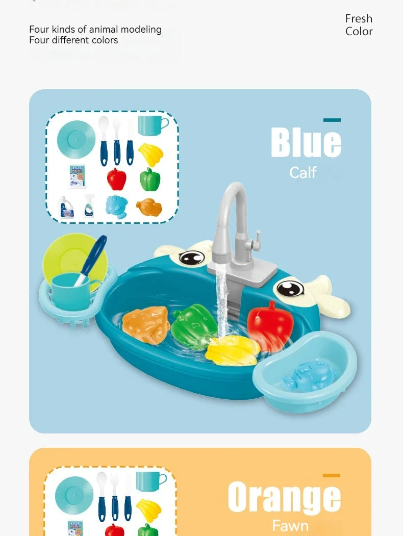 Toy Kitchen Set for Toddlers with Electric Circulating Water, Dishwasher Sink, Imaginative Pretend Play for Kids Boys Girls Ages