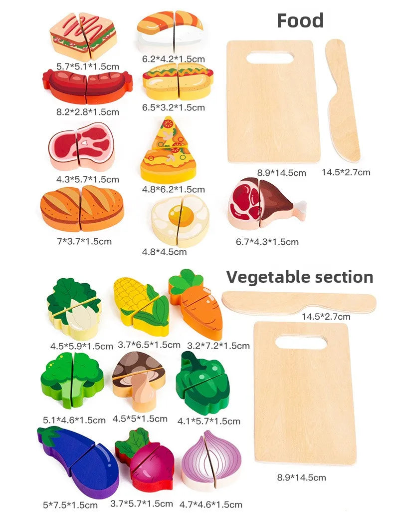 Simulation Kitchen Pretend Toy Wooden Classic Game Educational Toy For Children Kids Gift Cutting Fruit Vegetable Food Set