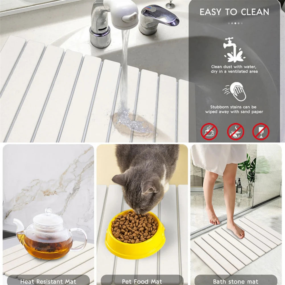 Kitchen Drying Mat Foldable Stone Dish Absorbent Drying Mat Non-slip Reusable Dish Drainer Mat Kitchen Accessories