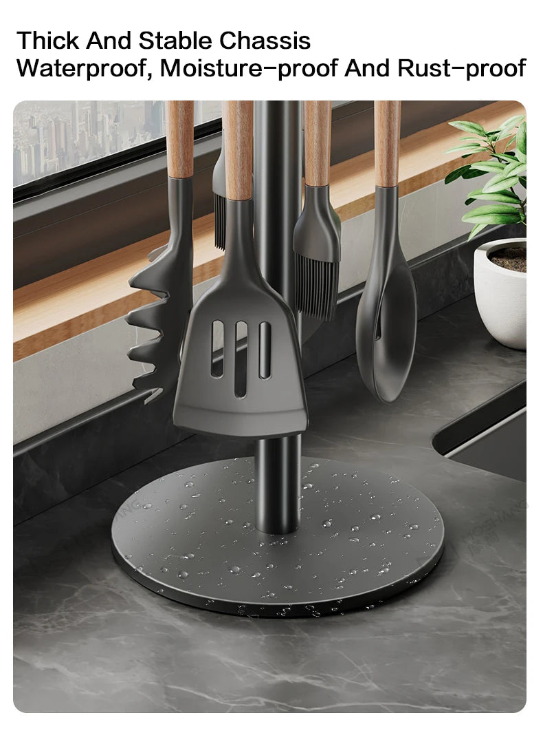 Kitchen Utensil Stand: Rotating Storage Hanger with 8 Hooks,for Countertop Organization rotatable Cooking Utensils Holder