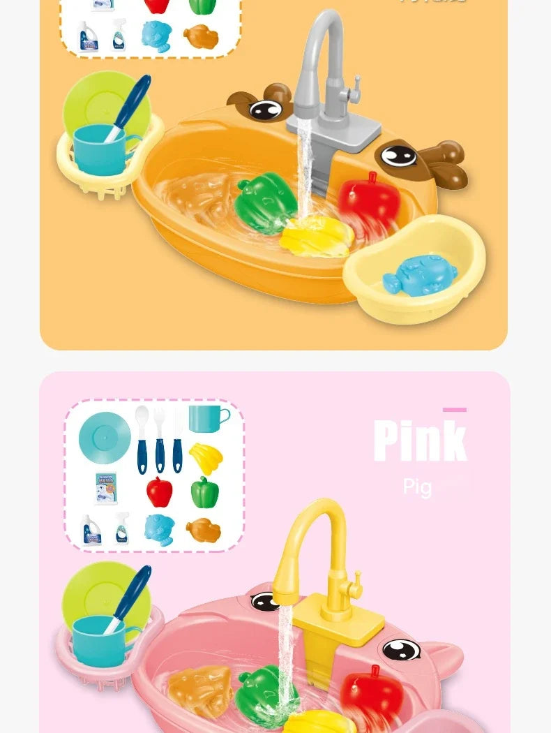 Toy Kitchen Set for Toddlers with Electric Circulating Water, Dishwasher Sink, Imaginative Pretend Play for Kids Boys Girls Ages