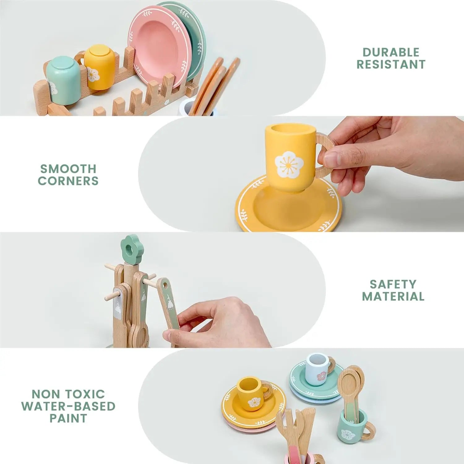 Wooden Kitchen Pretend Play Set Montessori Simulation Plates Dishes Accessories Kitchen Playset Toy for Toddlers Gifts Ages 3+