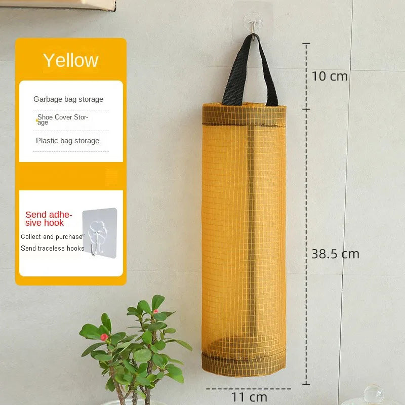 Kitchen storage miscellaneous bag storage wall mounted mesh plastic bag hanging reusable storage bag kitchen garbage organizer