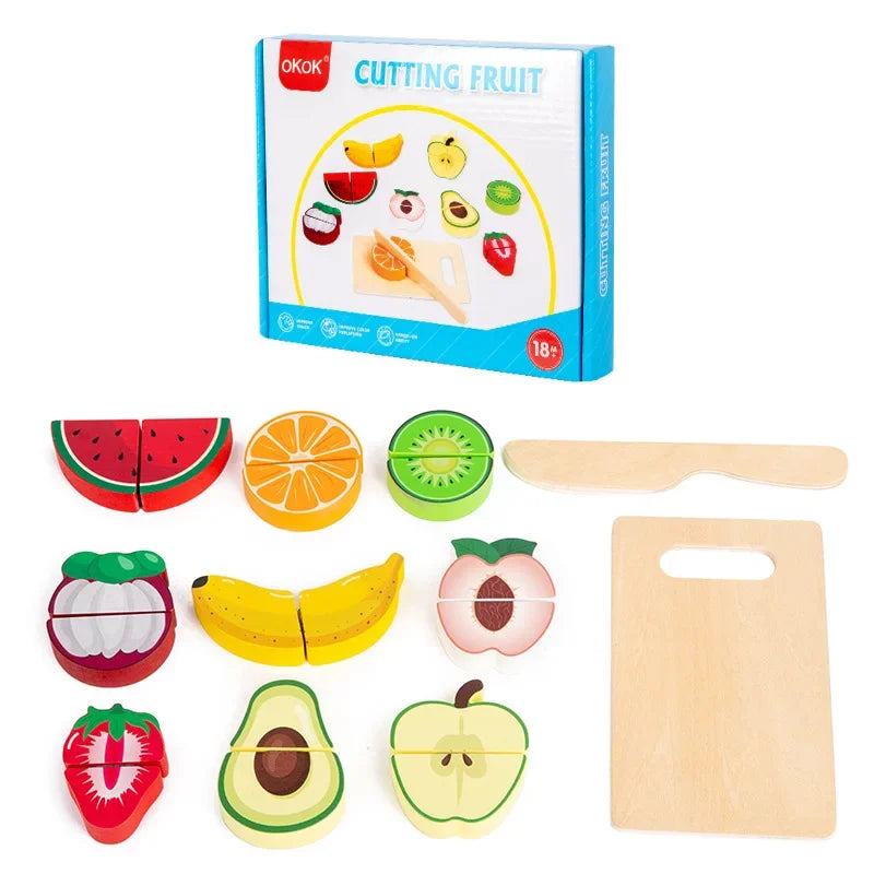 Simulation Kitchen Pretend Toy Wooden Classic Game Educational Toy For Children Kids Gift Cutting Fruit Vegetable Food Set