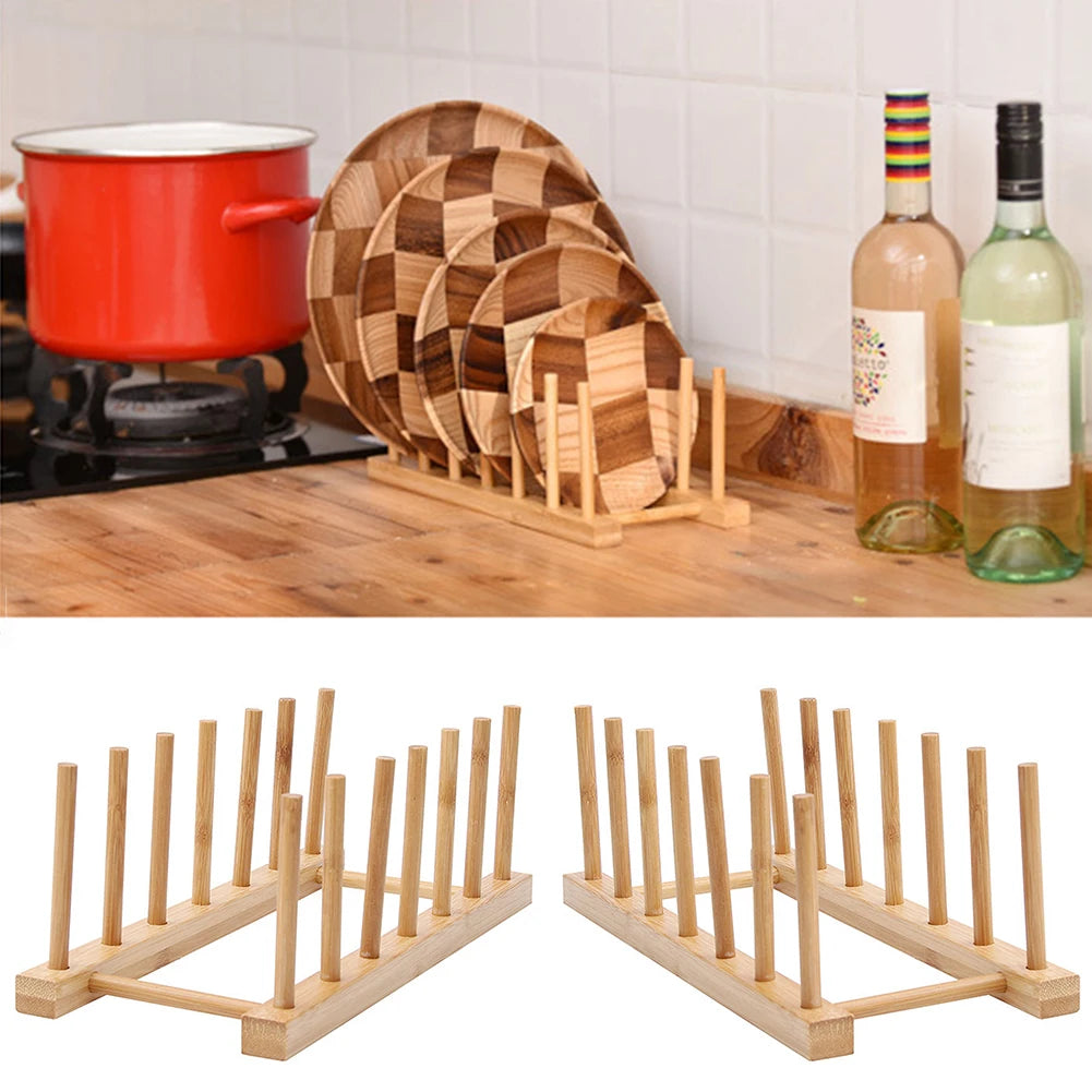 Kitchen Dish Drain Rack Dinnerware Storage Organizer Tray Plate Drying Shelf Wooden Book Cups Display Stand Drainer Holder