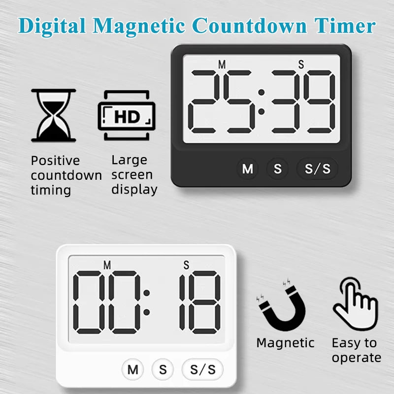 Kitchen Timer Digital Cooking Timer Magnetic Suction Countdown LCD Large Screen Digital Reminder Timer Study Countdown Timer