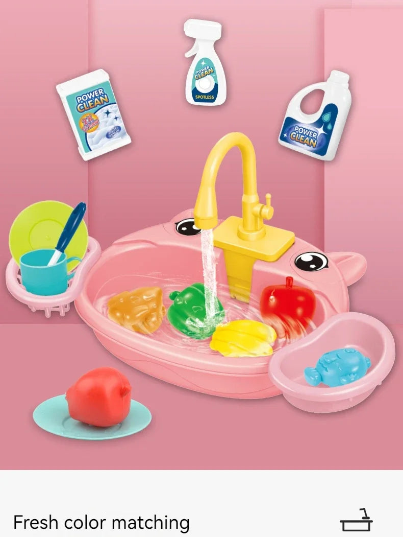 Toy Kitchen Set for Toddlers with Electric Circulating Water, Dishwasher Sink, Imaginative Pretend Play for Kids Boys Girls Ages