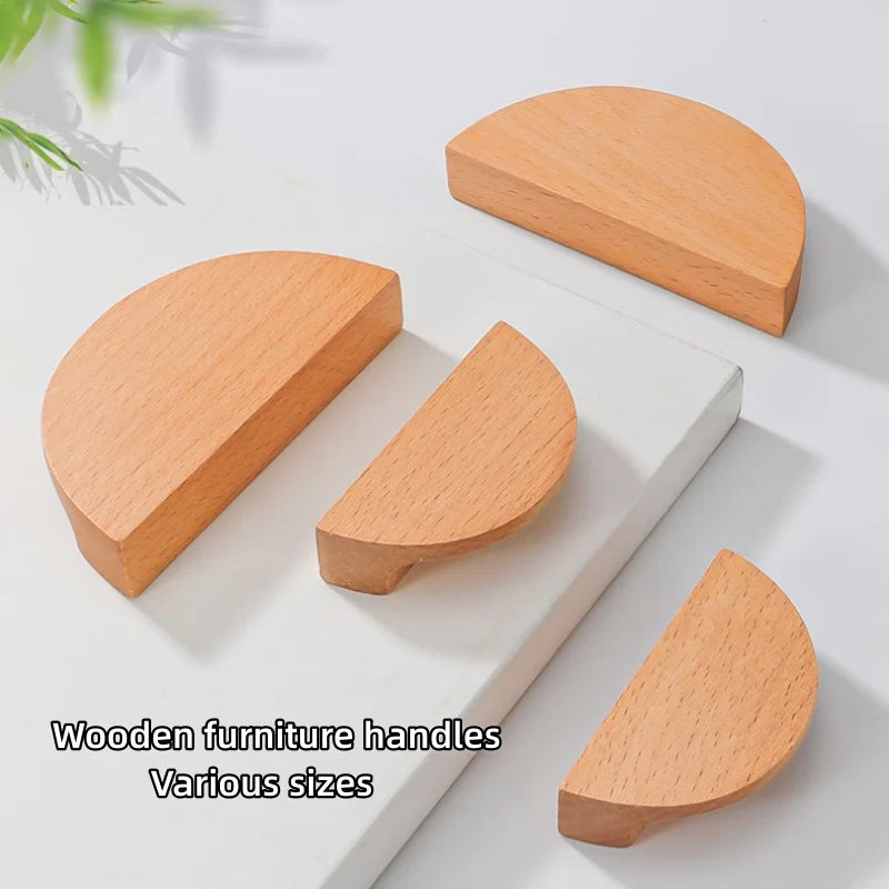 Kitchen Cabinet Door Wood Knobs Pulls Wardrobe Shoe Cupboards Drawer Semicircle Pulls Dressing Table Wooden Furniture Handles