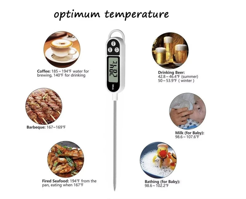 Kitchen Meat Thermometer Probe Type Digital Food Thermometer Cooking 300℃ Electronic Temperature Heat Gauge For Meat BBQ Milk