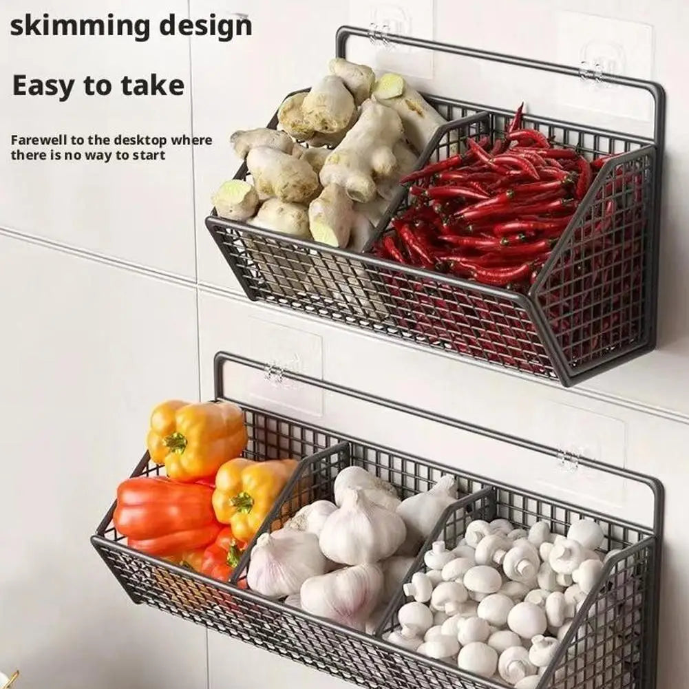 Wall-mounted Kitchen Storage Basket Perforation-free Iron Partition Storage Rack for Kitchen Ingredients Sorting Storage Basket