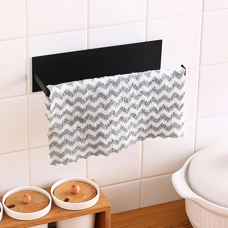 Kitchen Carbon Steel Paper Towel Holder No Punch Cabinet Paper Shelf Household Roll Paper Hanger Plastic Wrap Rag Storage Rack
