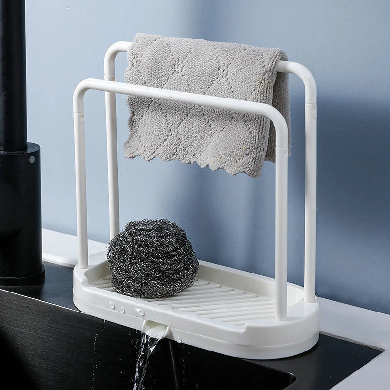 Kitchen Cloth Rack, Double-Layer Dishwashing Cloth Drain Rack, Sink Storage Rack, Countertop Sponge Steel Wire Ball Storage Rack